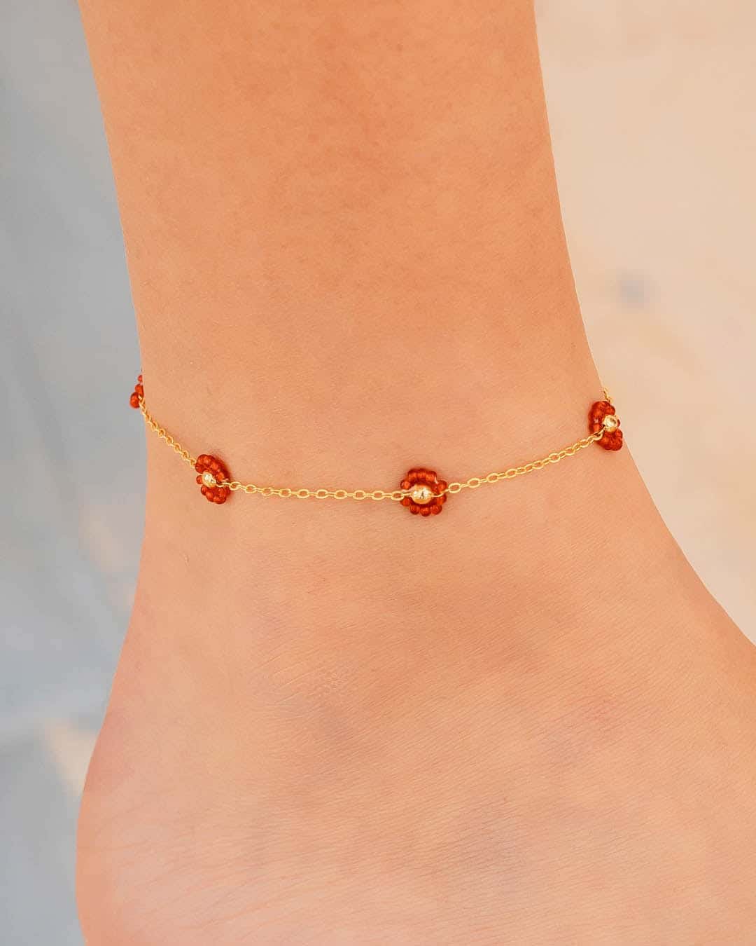 Tobillera Flores Rojas + Aretes - miniatura 2