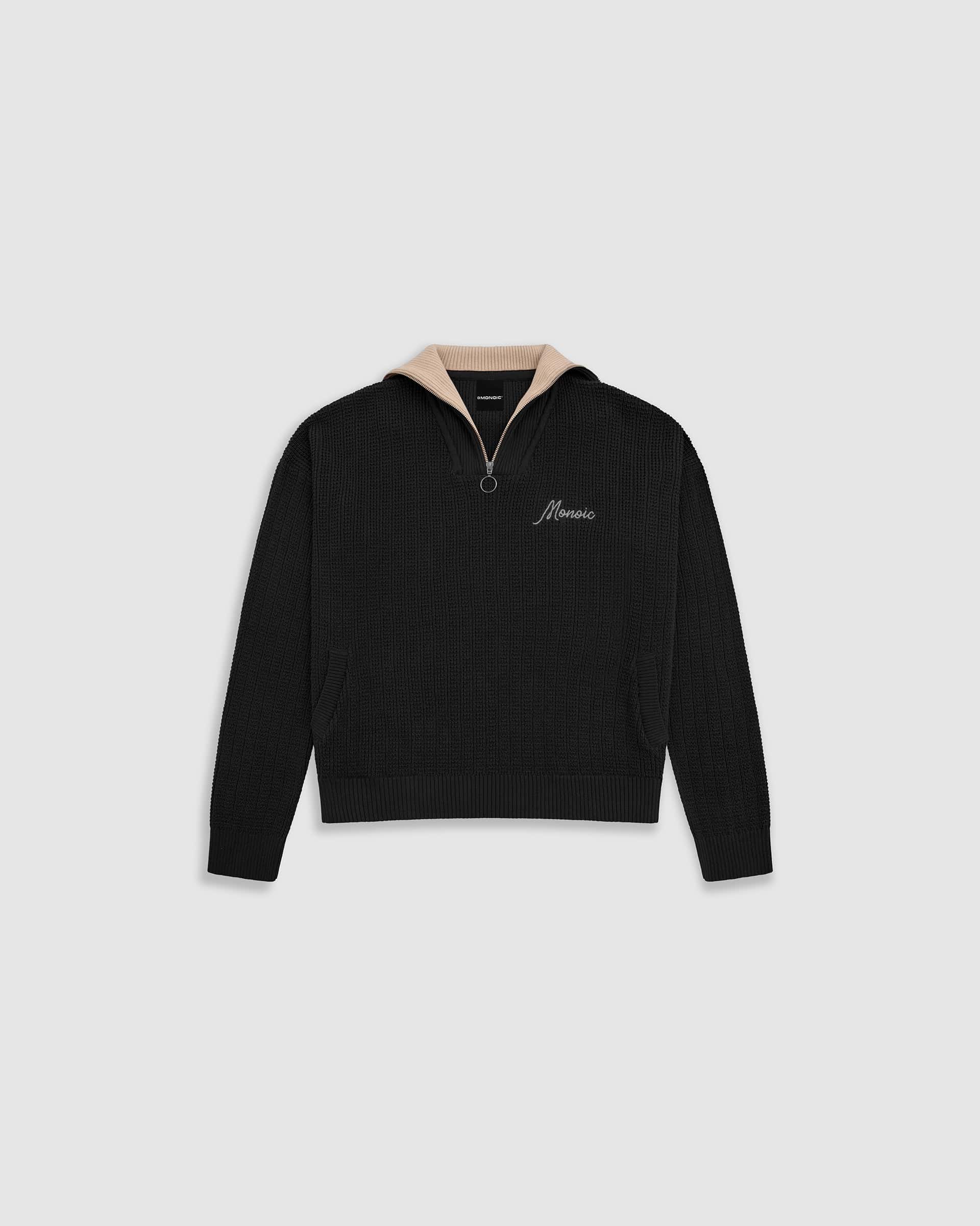 Zip Funnel Neck Knitwear - Negro y Crema