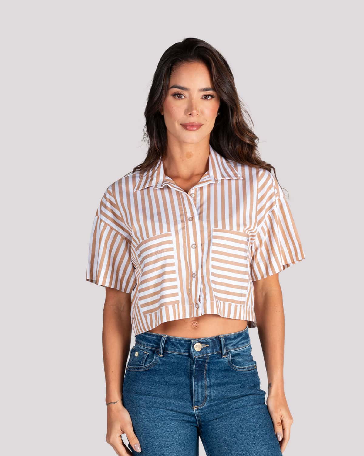 Camisa caqui de rayas para mujer