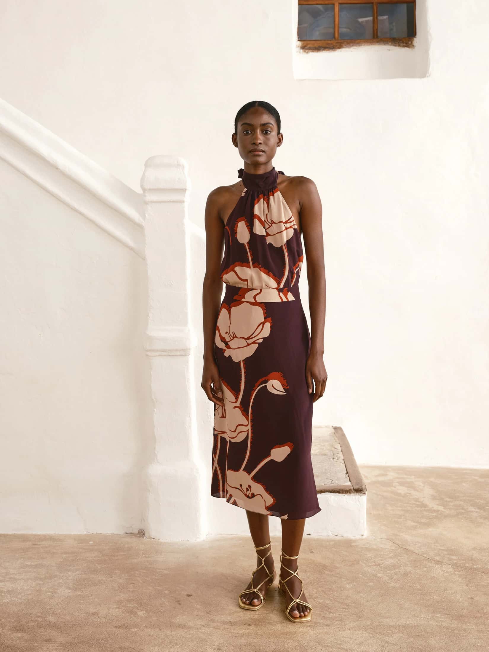 El Carmen Crepe Chine Midi Skirt / Purple Gladiolos