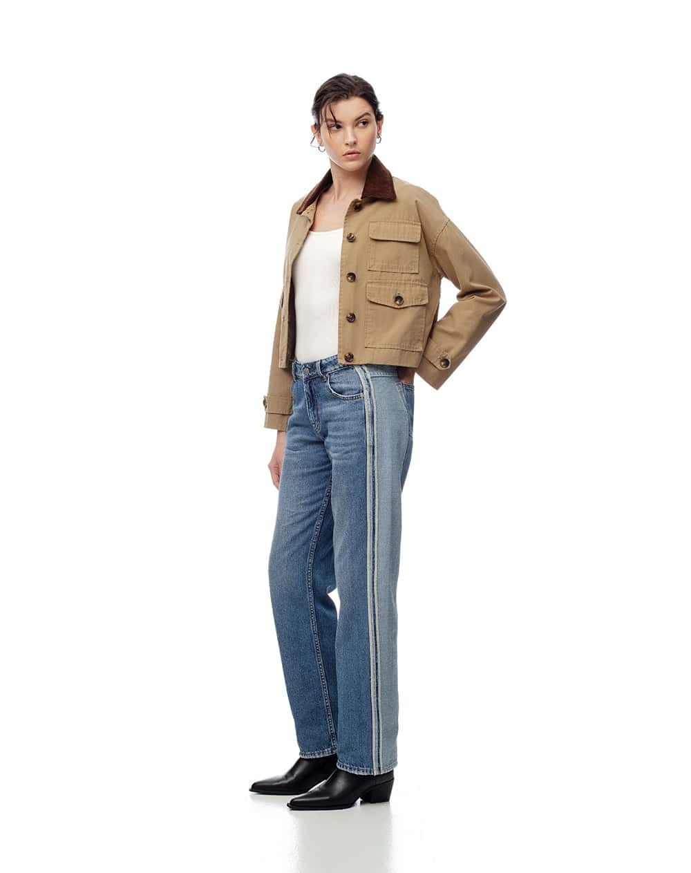 Jean recto tiro medio algodón índigo mujer