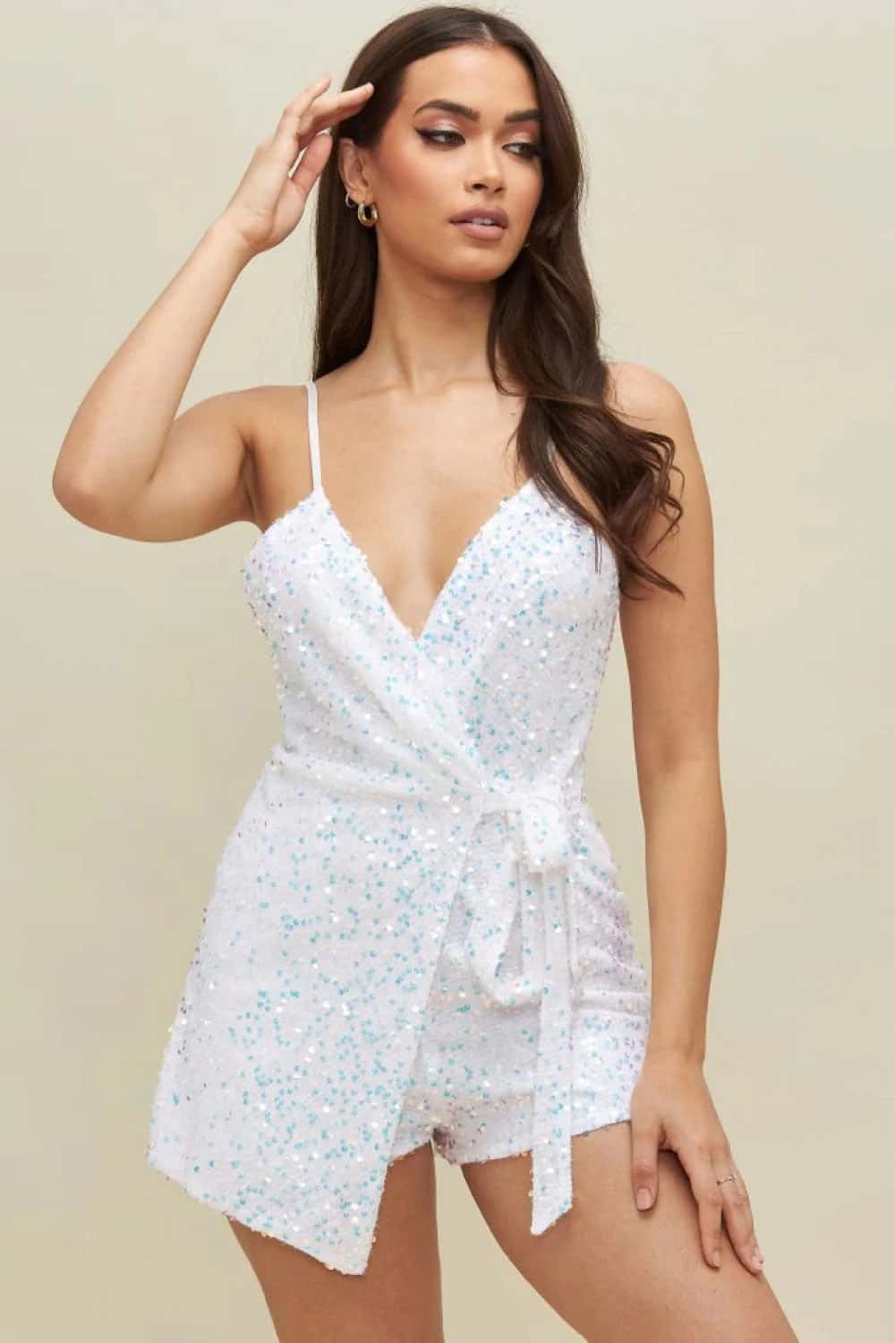 Sequin Wrap Tie-Up Romper - miniatura 1