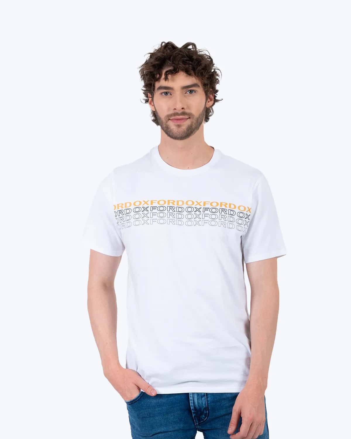 Camiseta blanca estampdo frontal para hombre
