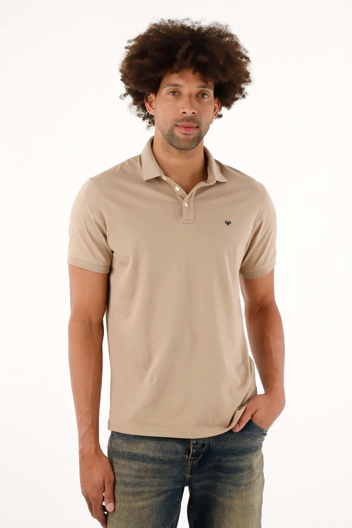 Polo café licrada para hombre