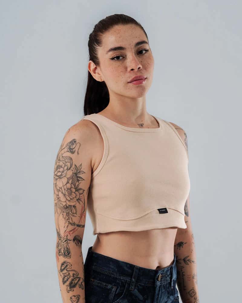 Crop Top Beige Para Mujer Corte Imperio - miniatura 1