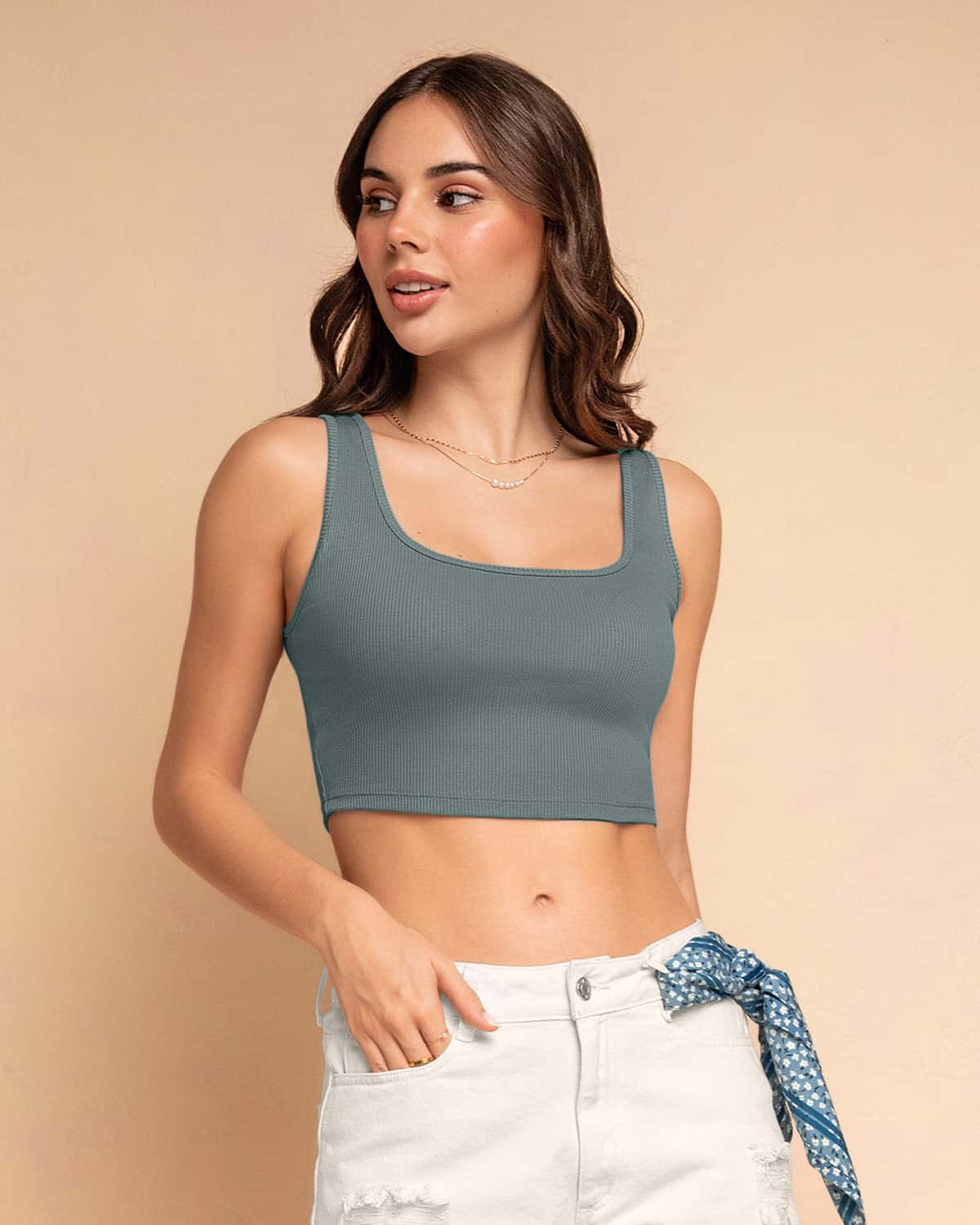 Camiseta manga sisa crop top en tejido acanalado