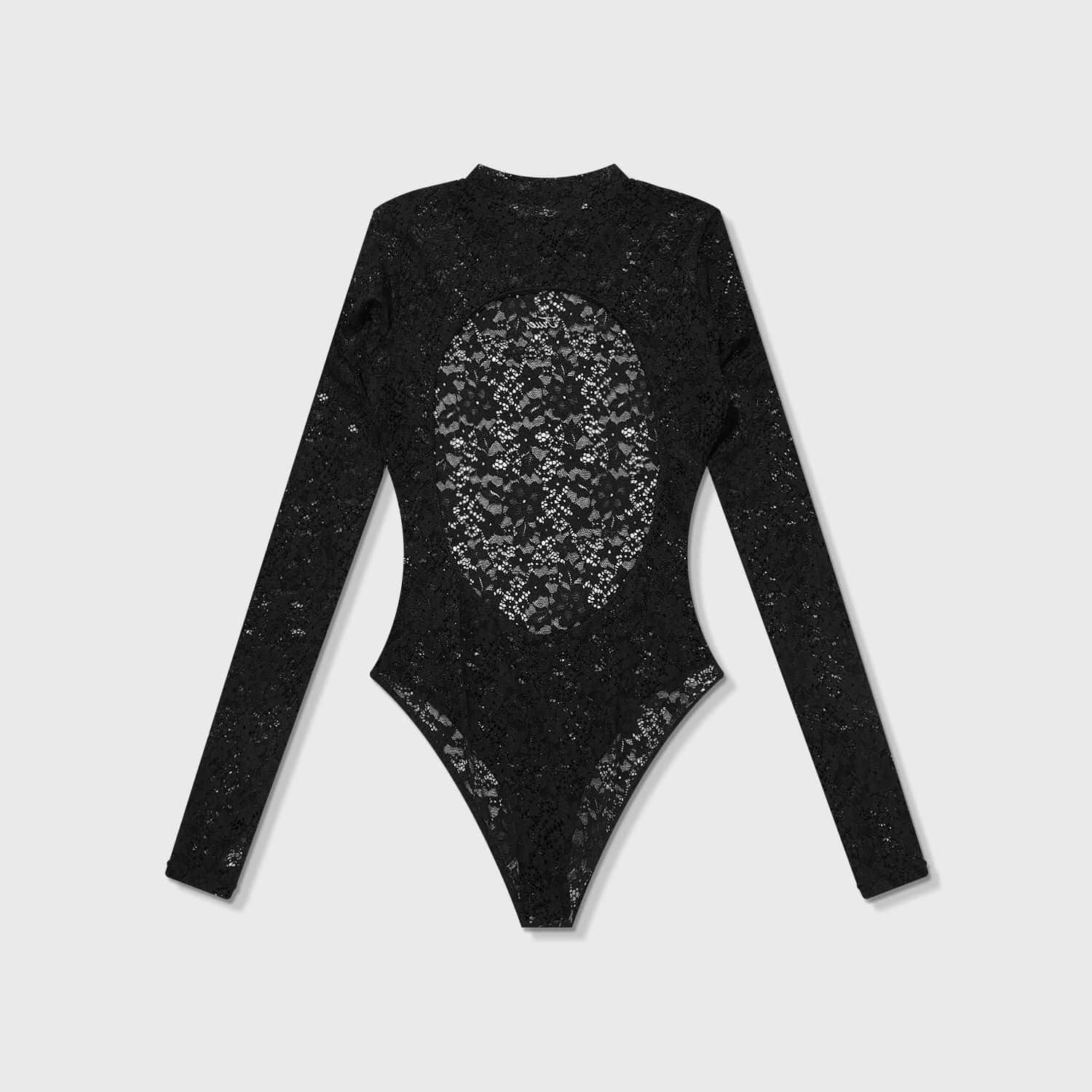 Floral Lace Bodysuit - Black