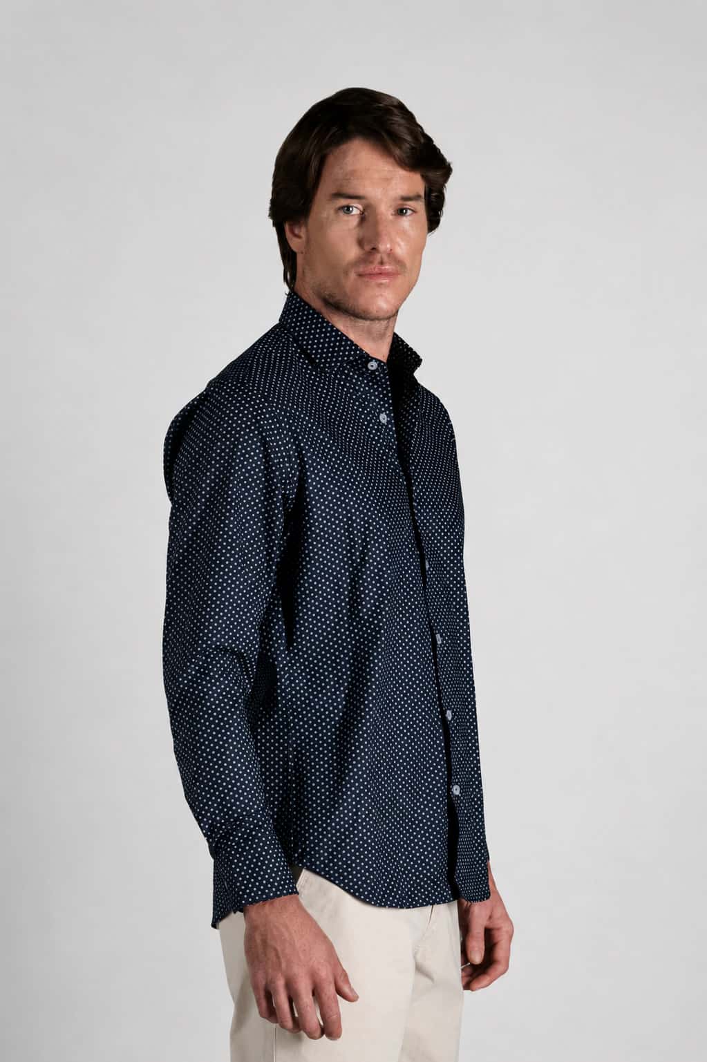 Camisa Classic Algodón Azul Oscuro Mini Print