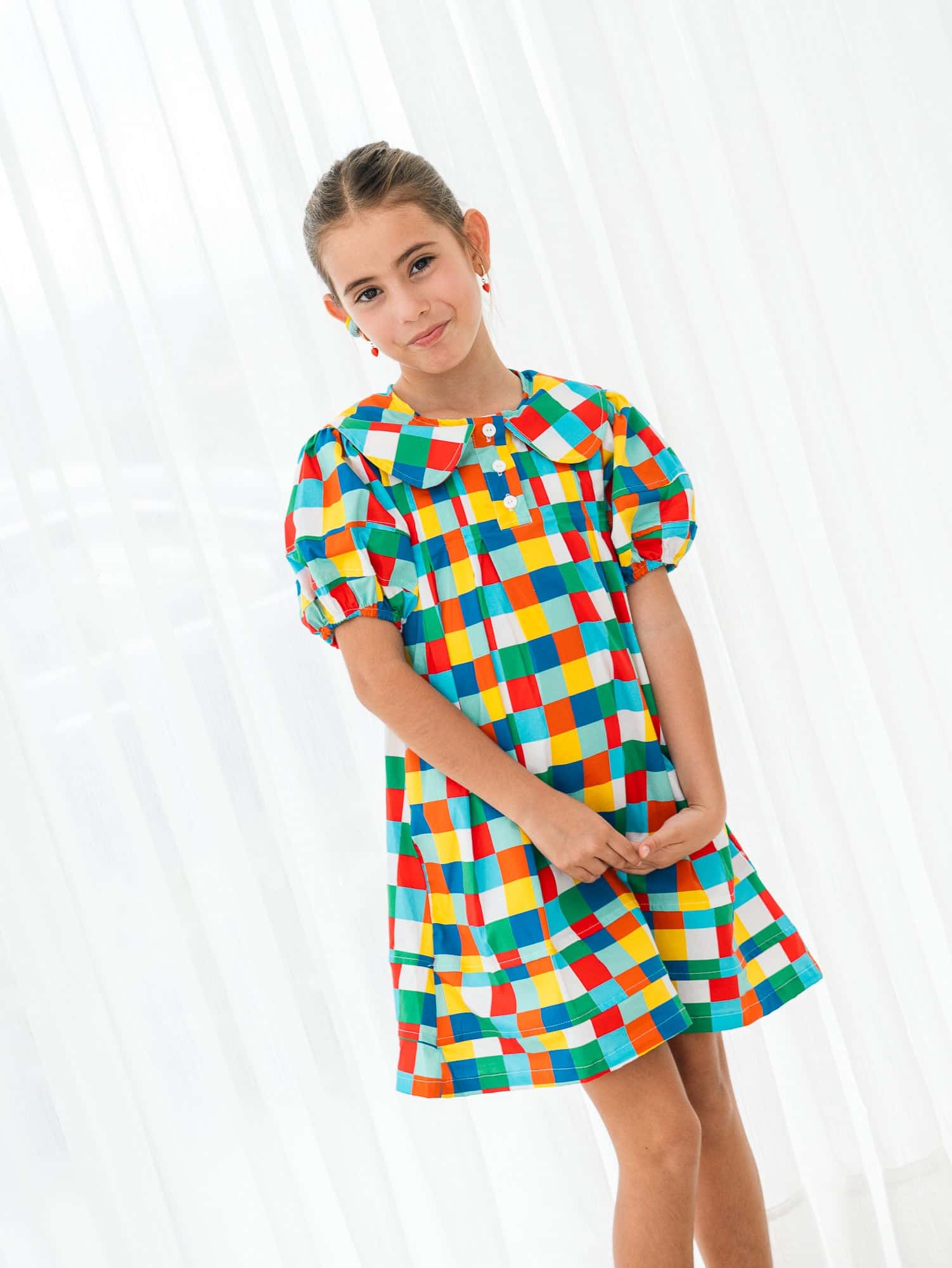 Vestido Puff Cuadros Coloridos