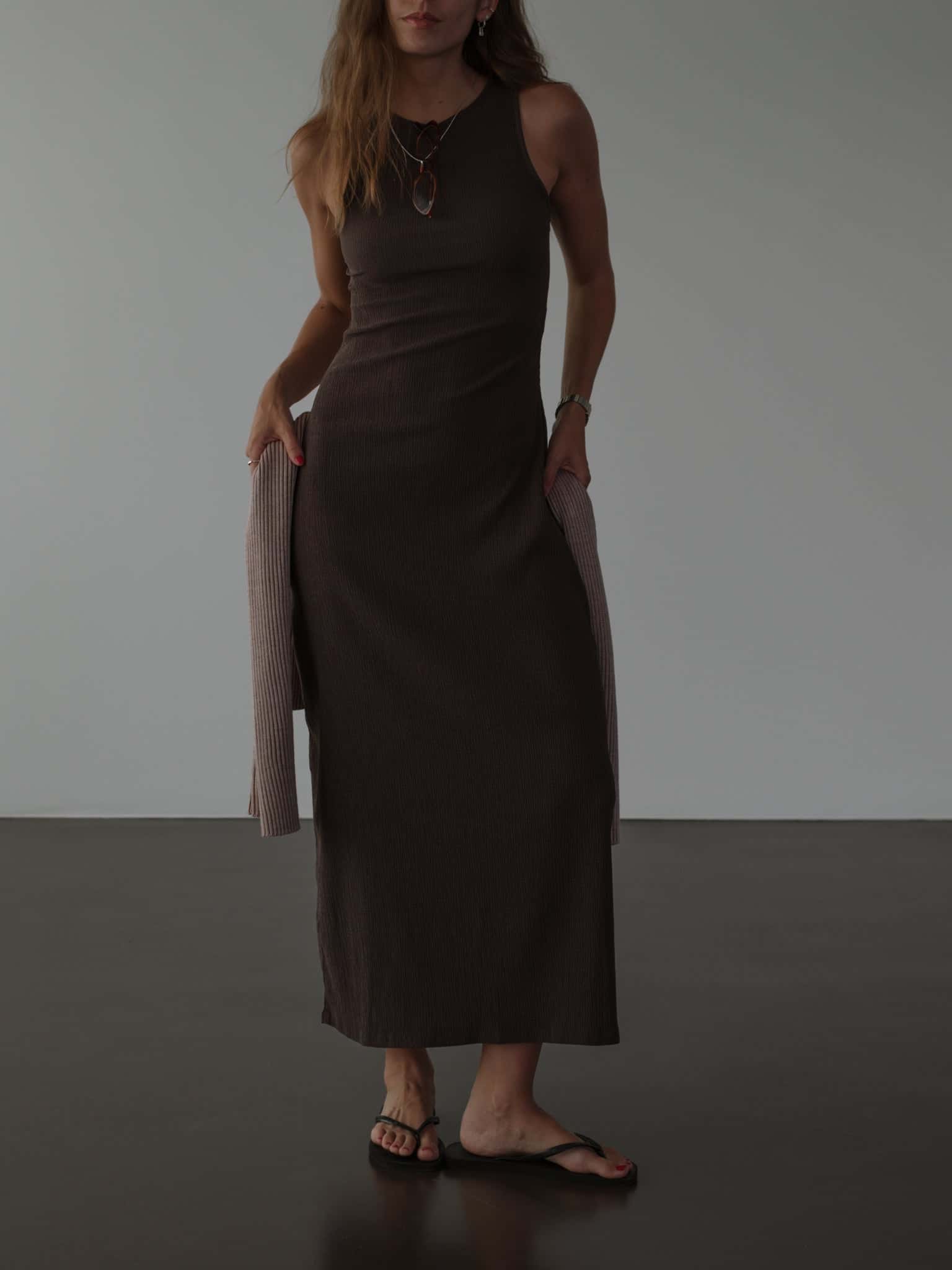 LONG TANK DRESS - BROWN
