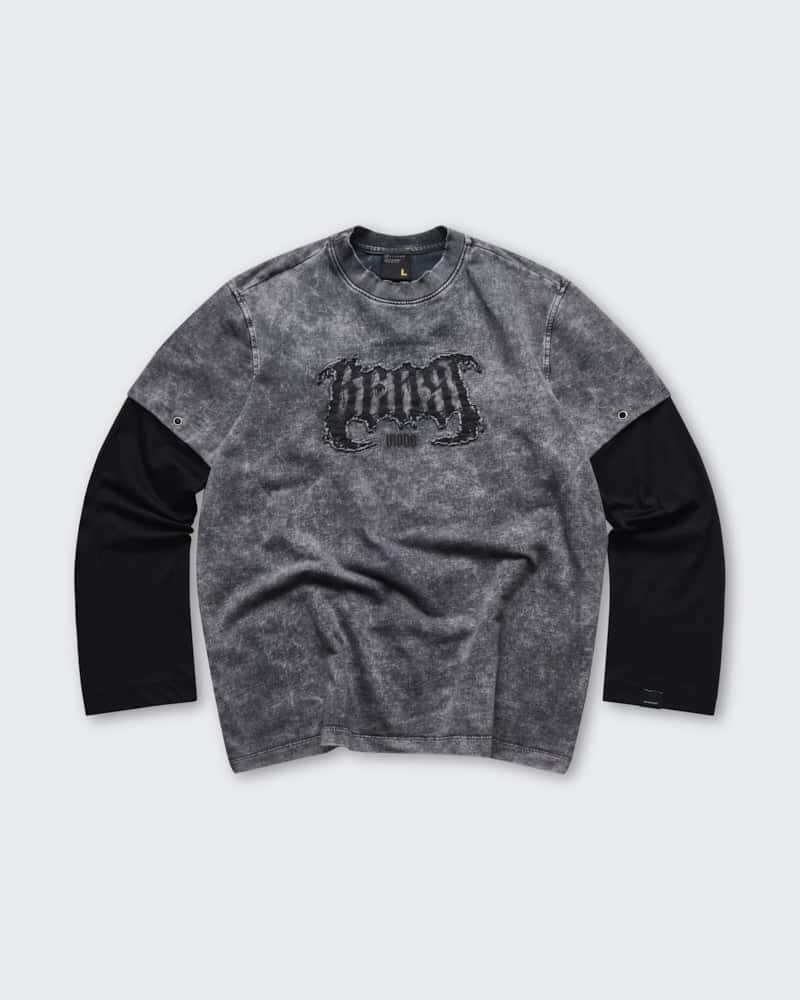 Camiseta Gris Oversize Doble Manga Raw - miniatura 5