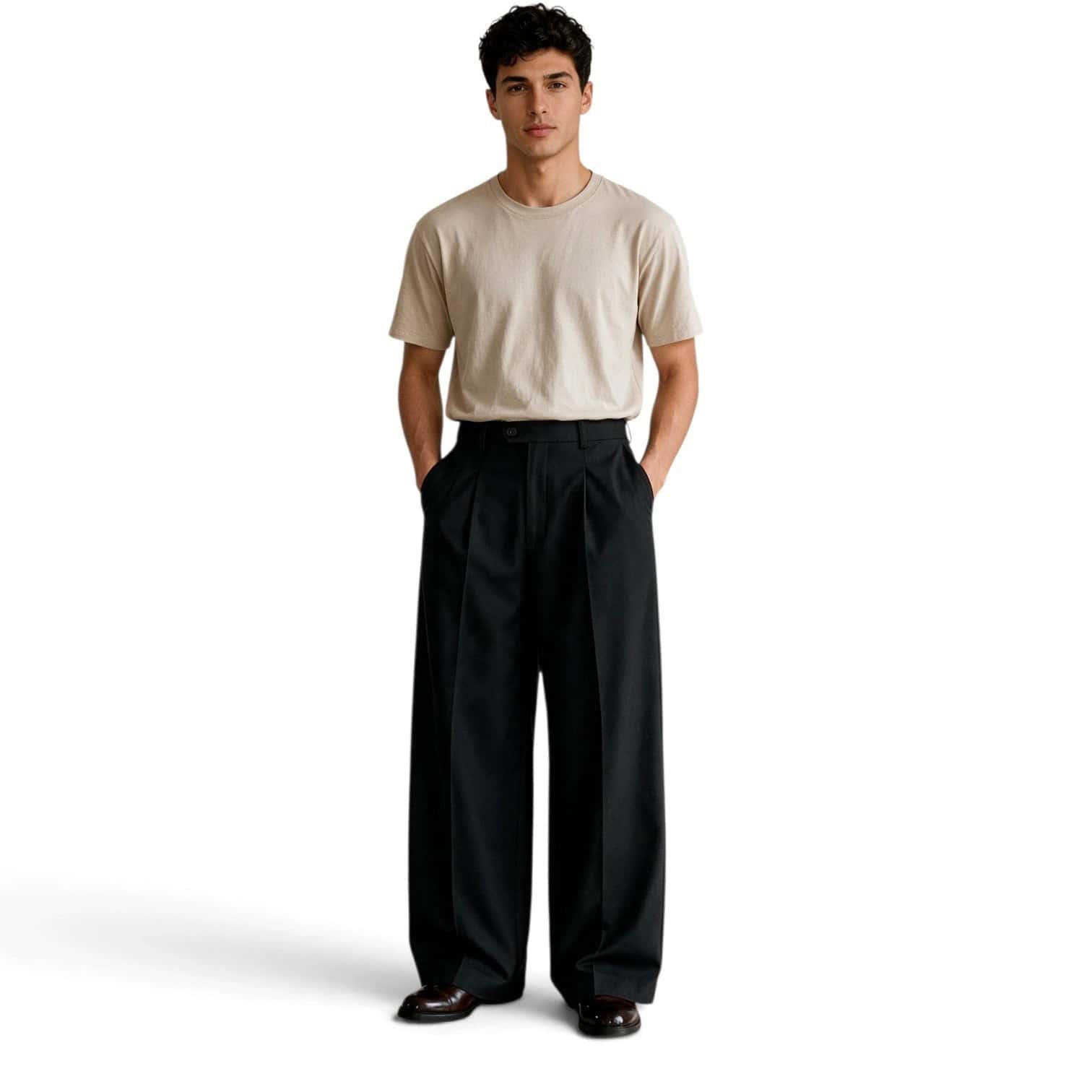 Pantalón negro con pretina cruzada bota ancha - miniatura 2