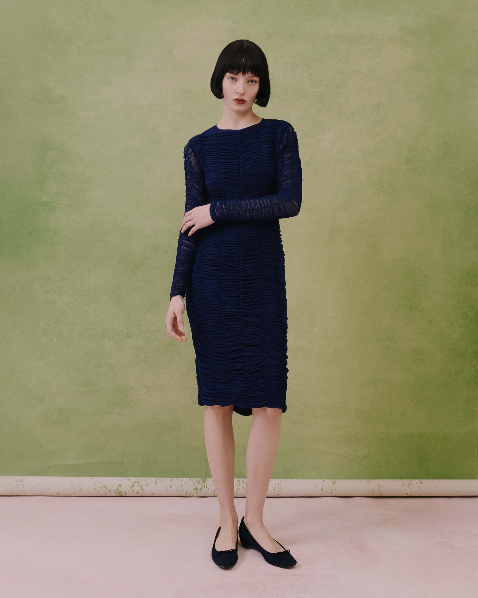Ruched Tulle Midi Dress
