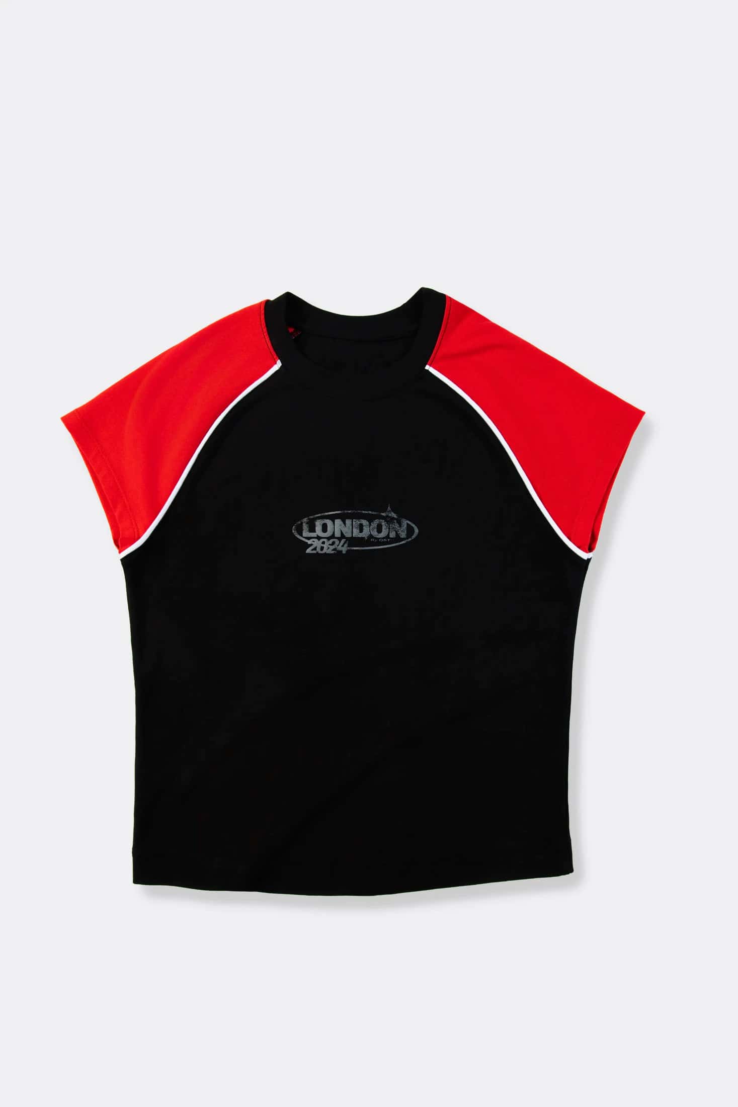 Camiseta Crop Tee QST Sporty Raglan - Black/Red