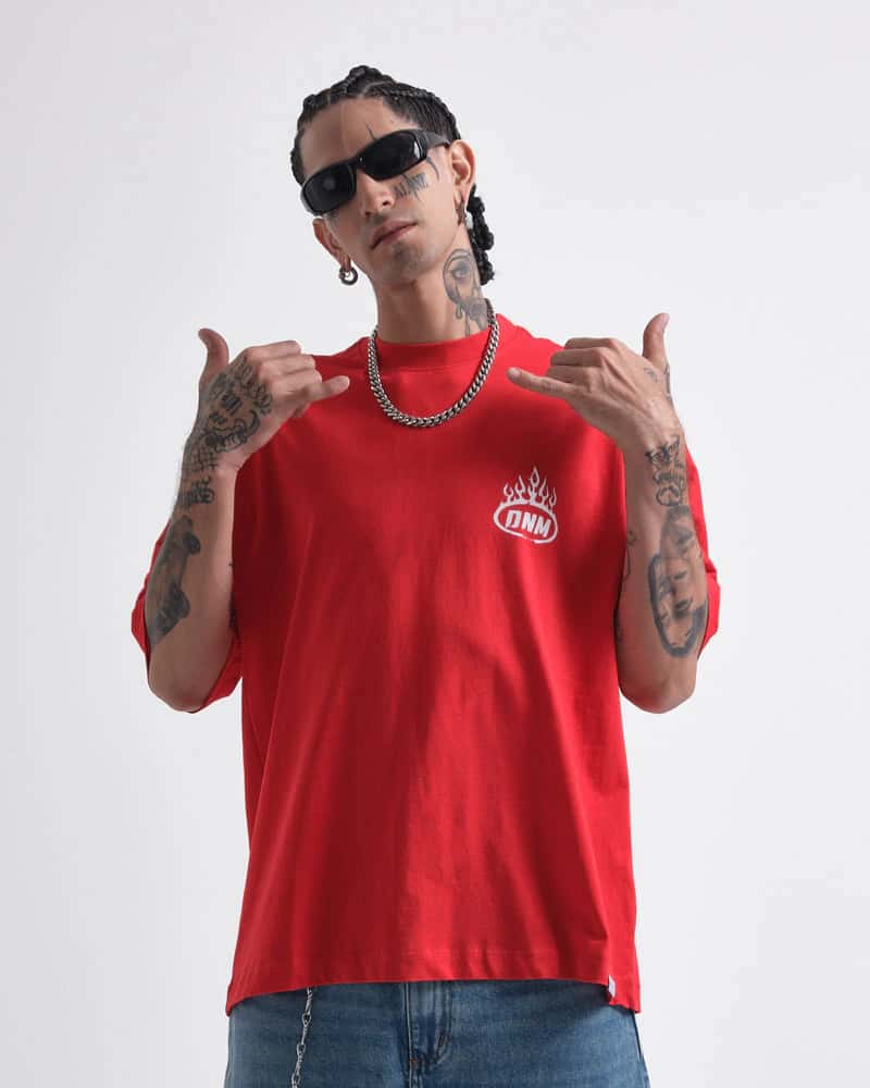 Camiseta Roja Oversize Rebels Fire - miniatura 1
