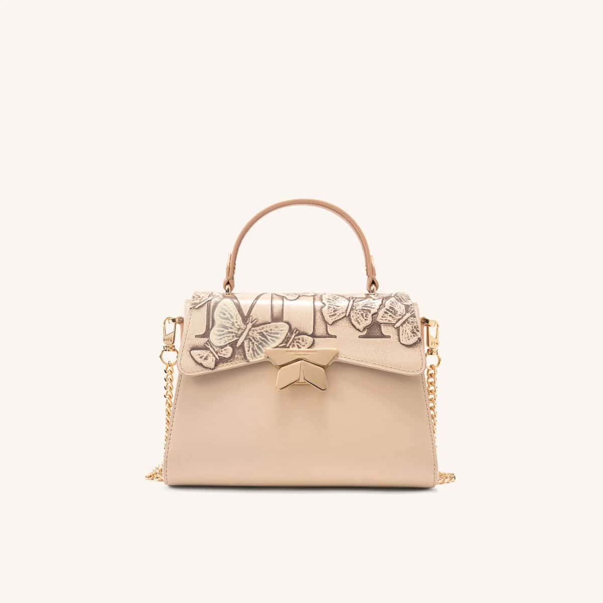 Bolso De Mano Alma Con Cadena Latte Mariposas
