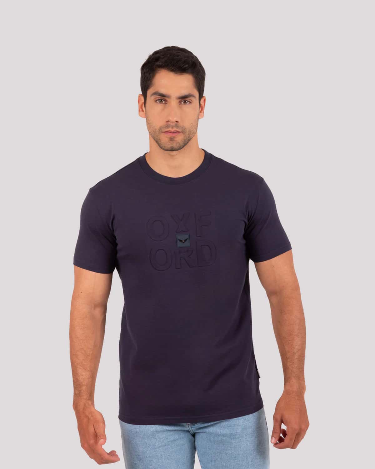 Camiseta azul estampado fronta para hombre
