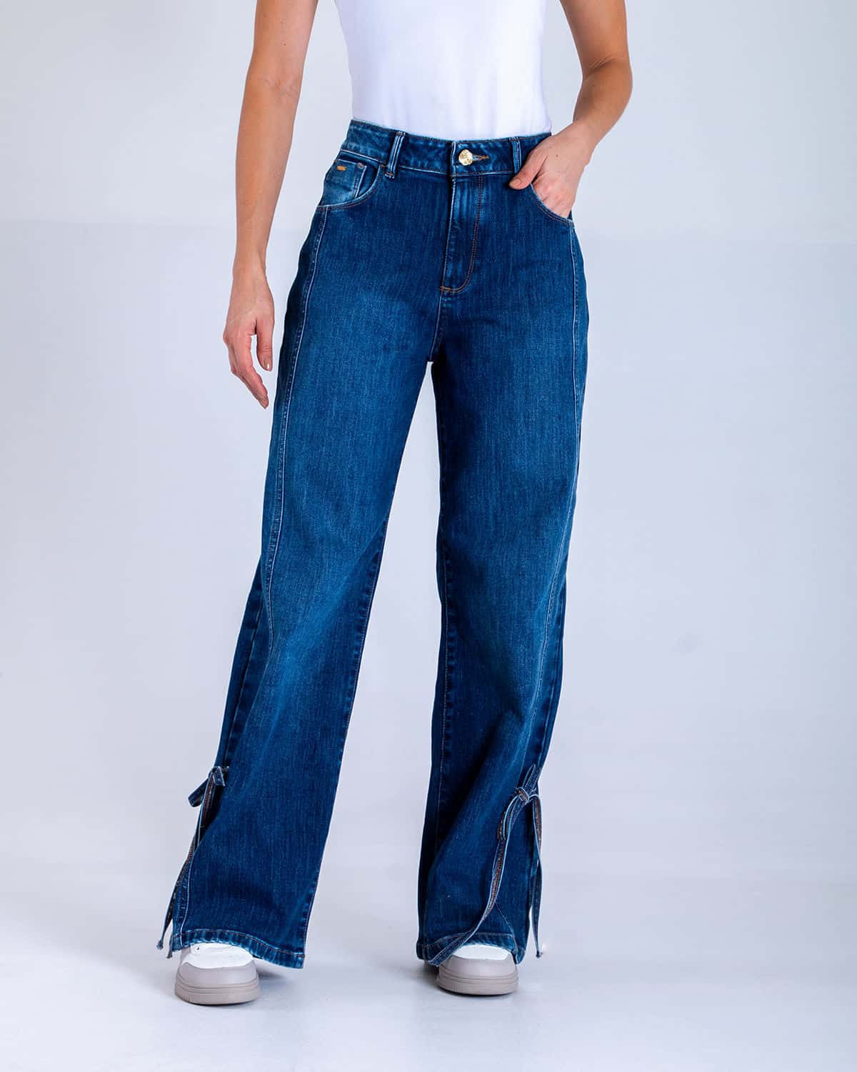Jean wide leg tono medio para mujer