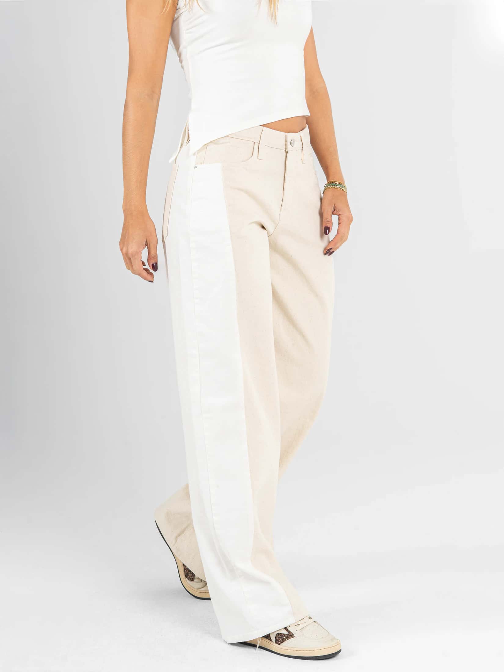Ref: 0620666 Pantalón wide leg, rígido, tiro alto, con cortes a contraste - miniatura 2