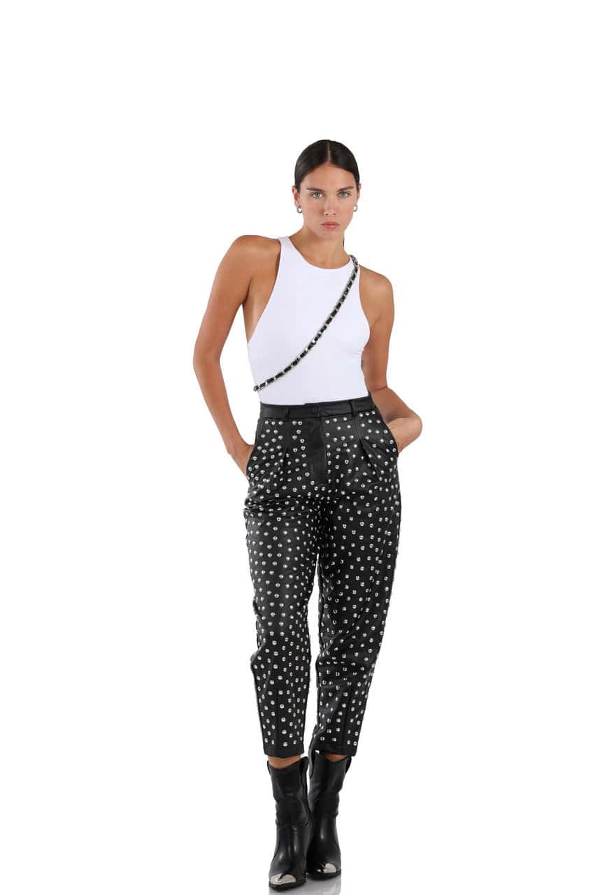 PANTALON LEATHER STUD NEGRO
