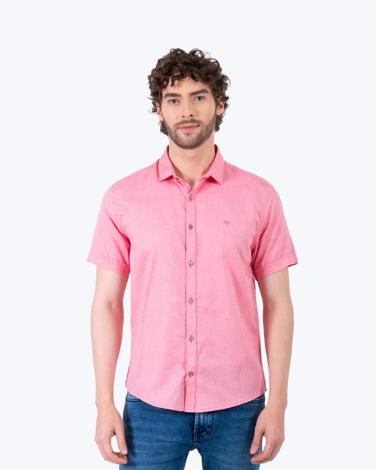Camisa rosada manga corta para hombre