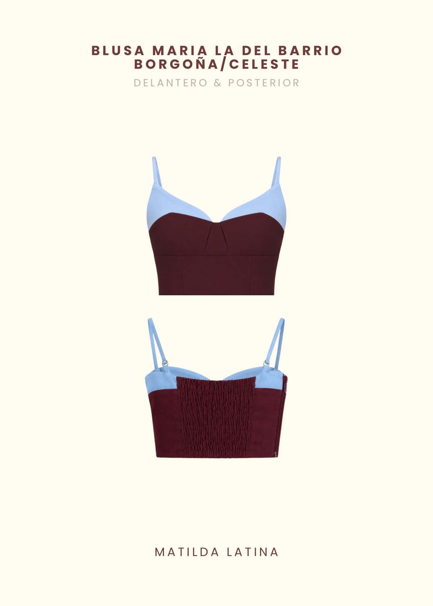 Blusa María La del Barrio Borgoña/Celeste - miniatura 2