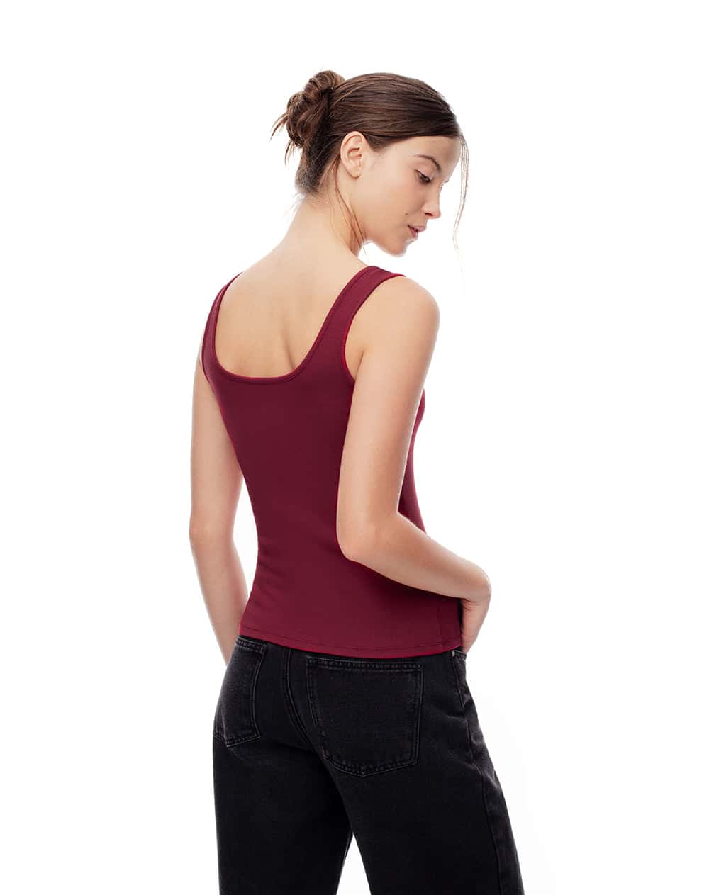 Camiseta manga sisa slim rib algodón vinotinto mujer