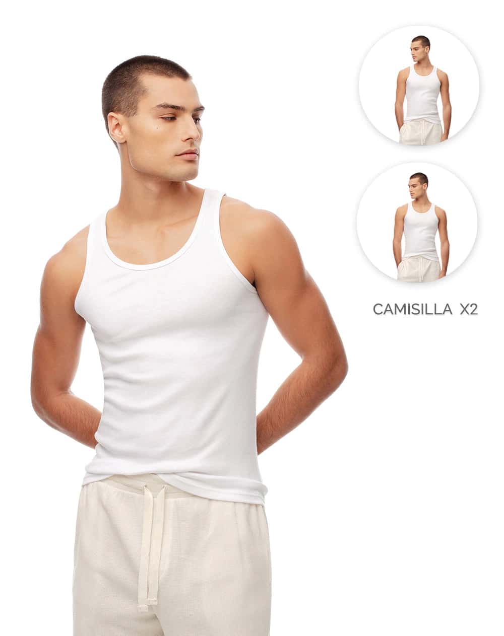 Camisilla slim algodón x2unds blanca hombre