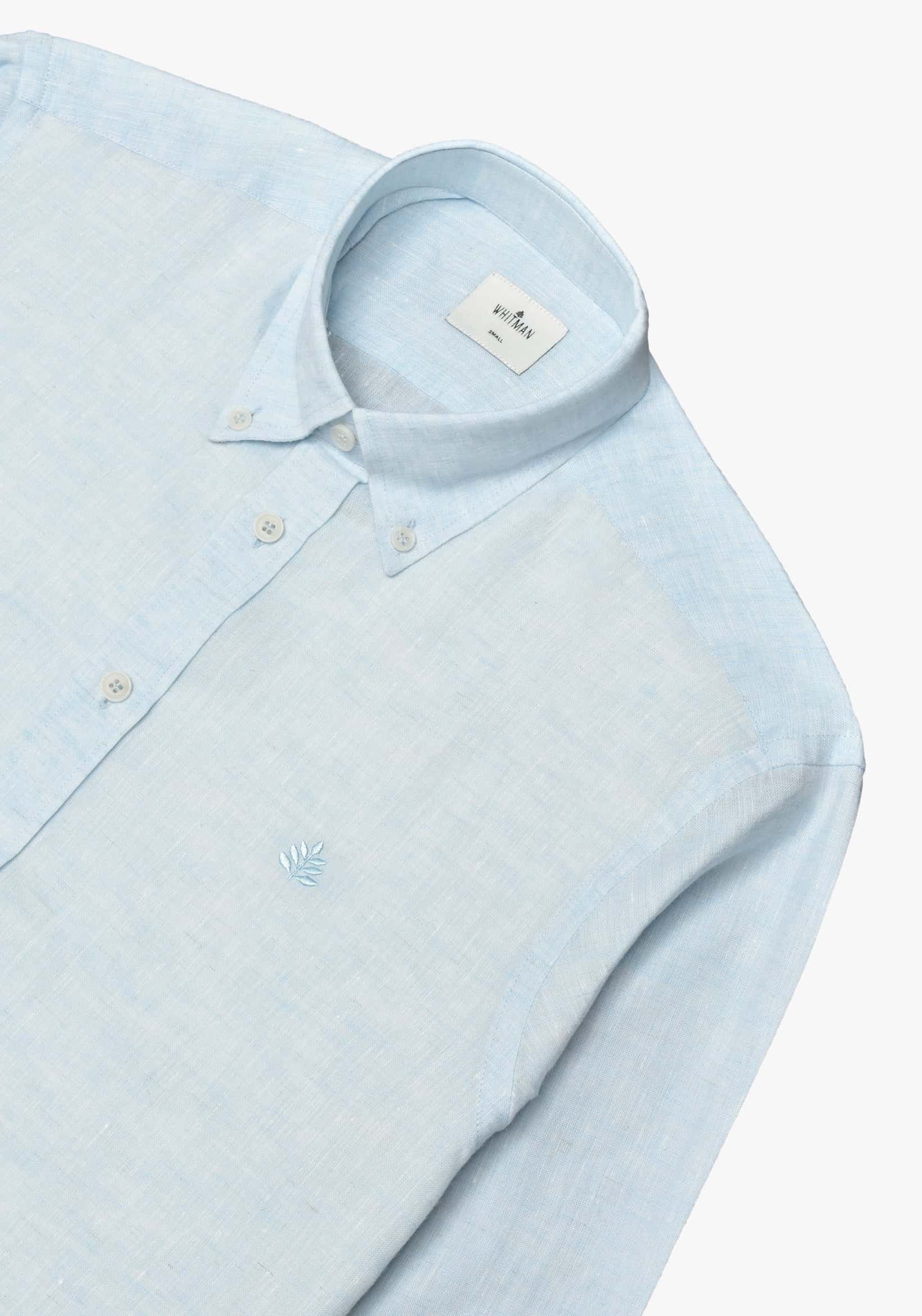 Camisa Lino Cuello Button Down Azul Celeste - miniatura 2