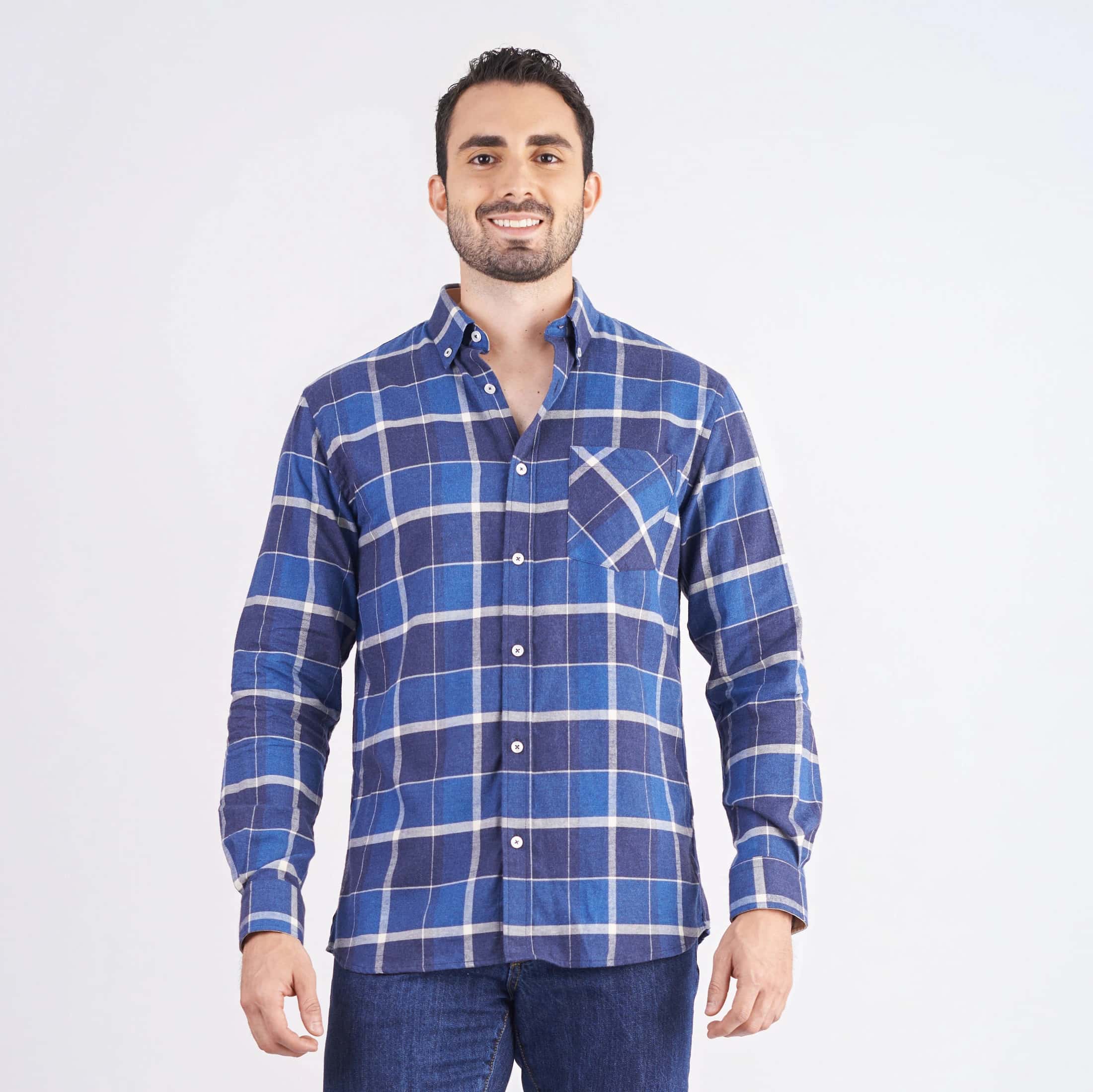 Camisa manga larga a cuadros color azul oscuro