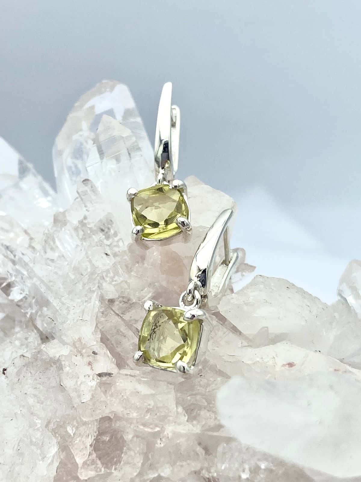 Aretes diseño Candongas Cuarzo Limón Cuadrados