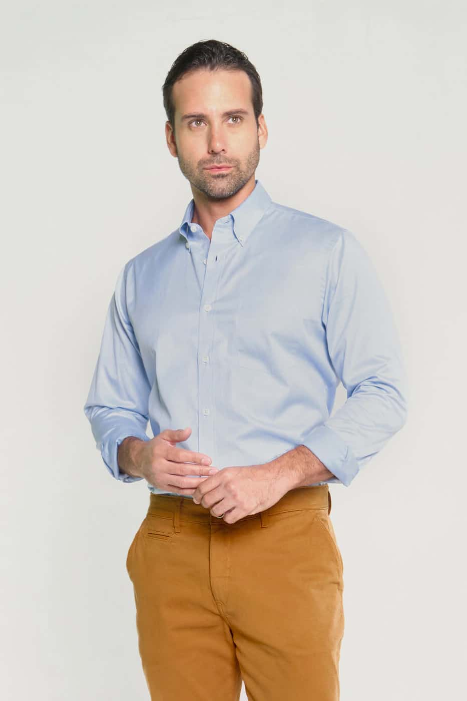 Camisa Classic Algodón Rayas Delgadas Azul Claro