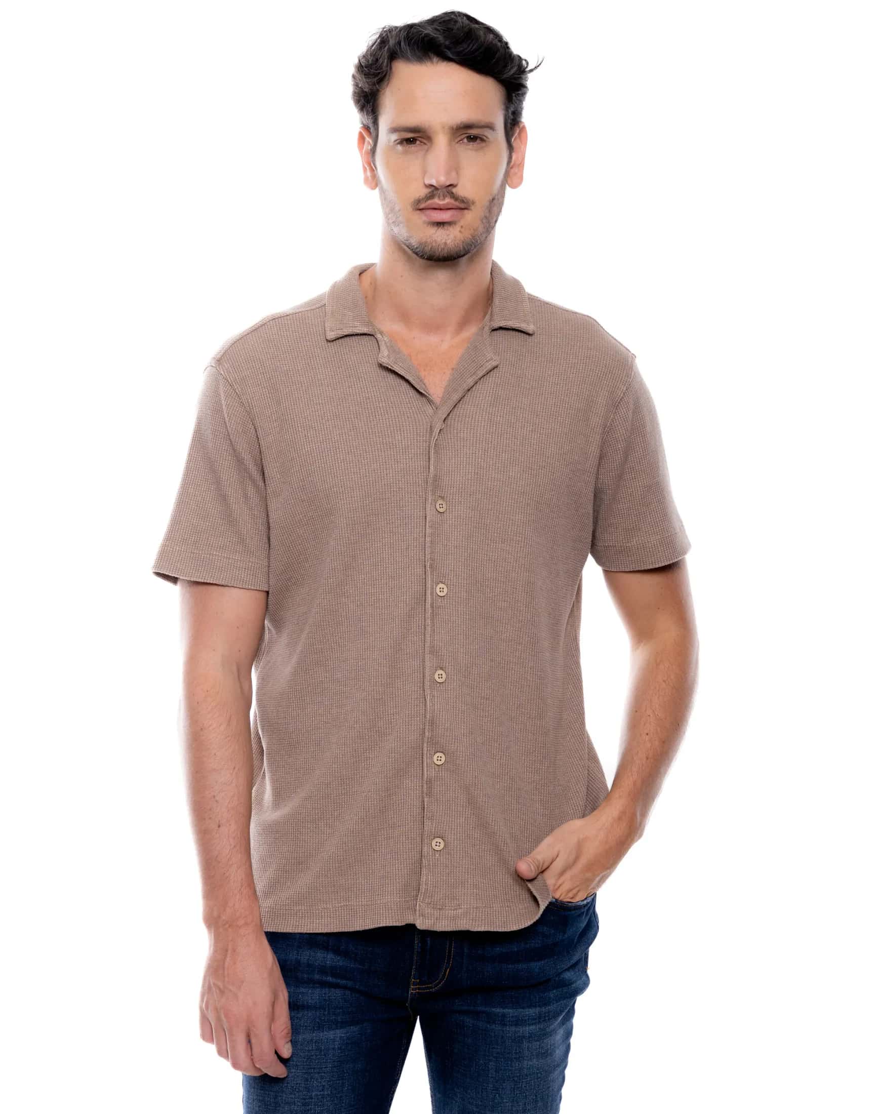 Camisa Manga Corta Unicolor En Tela Galleta