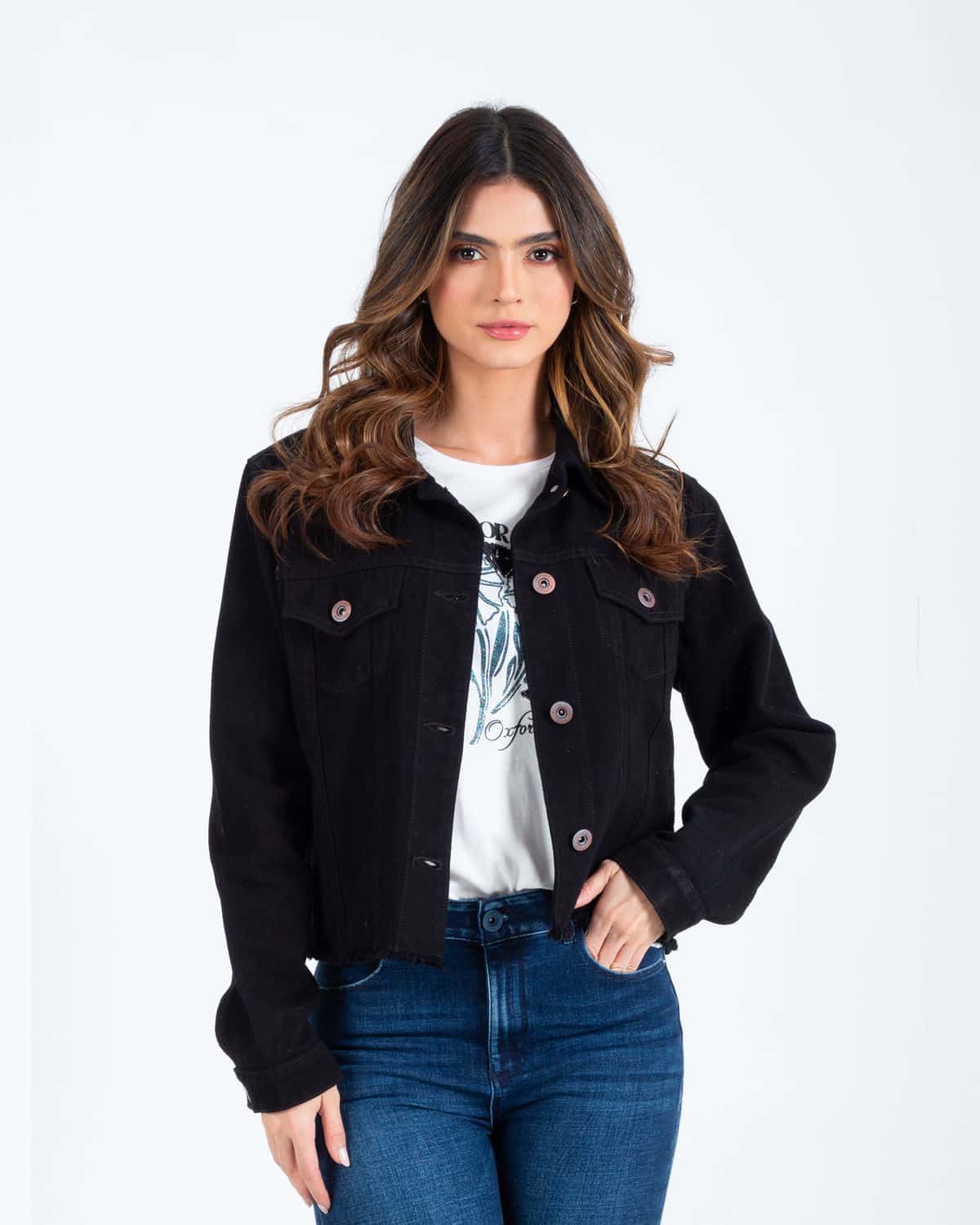 Chaqueta negra denim para mujer