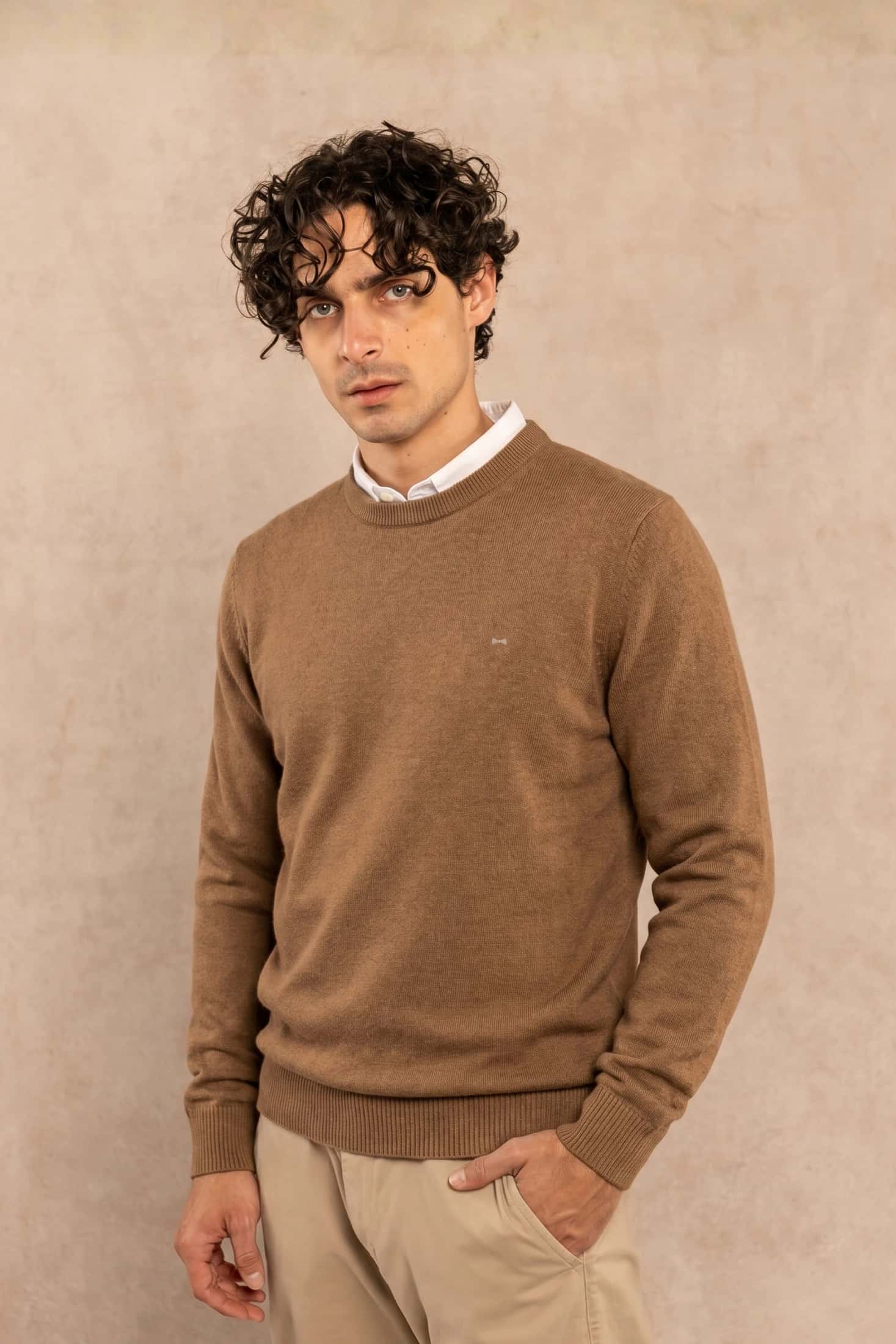 Sueter Algodon Peinado Cuello Redondo Cafe