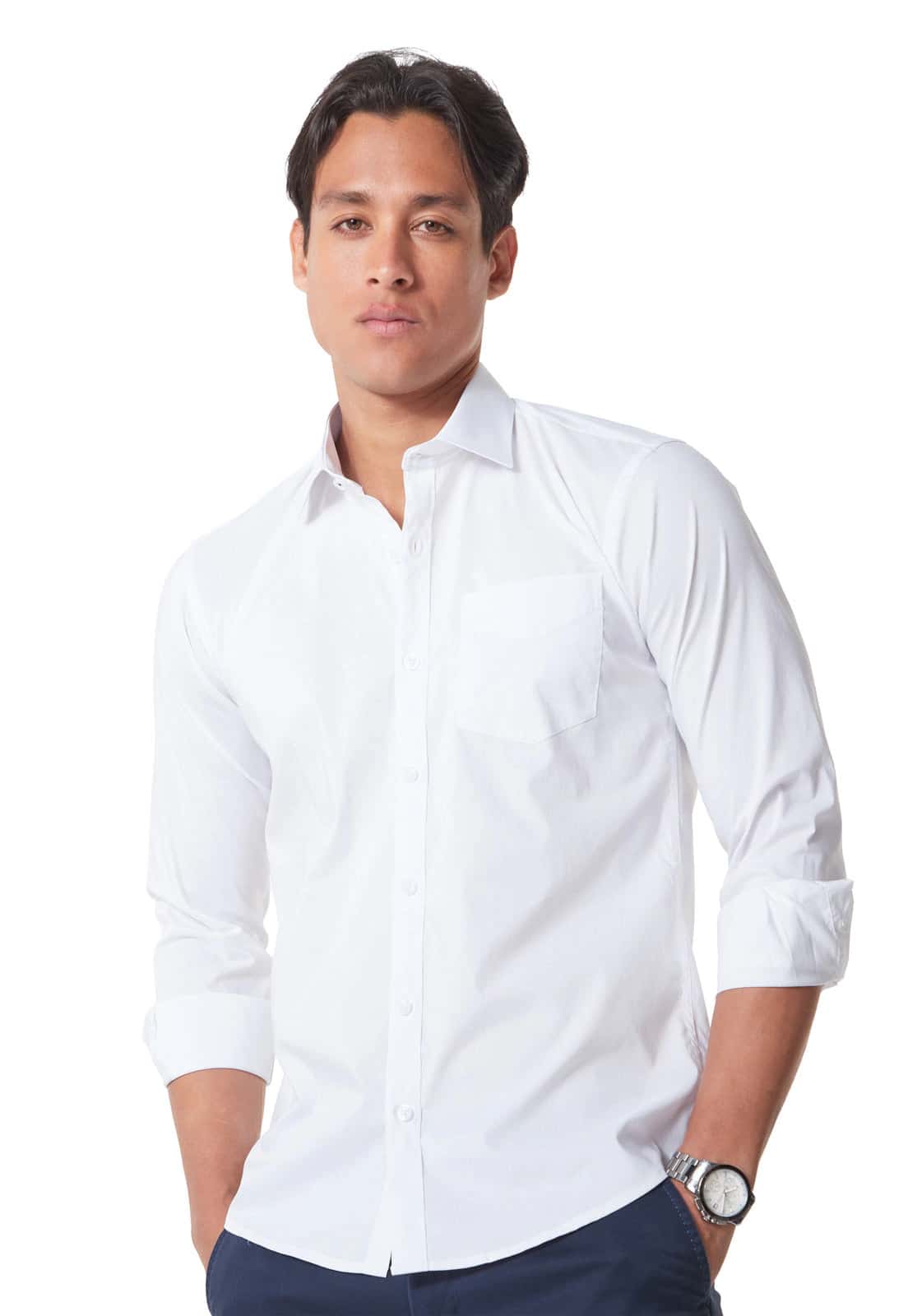 Camisa manga larga blanca con spandex slim fit