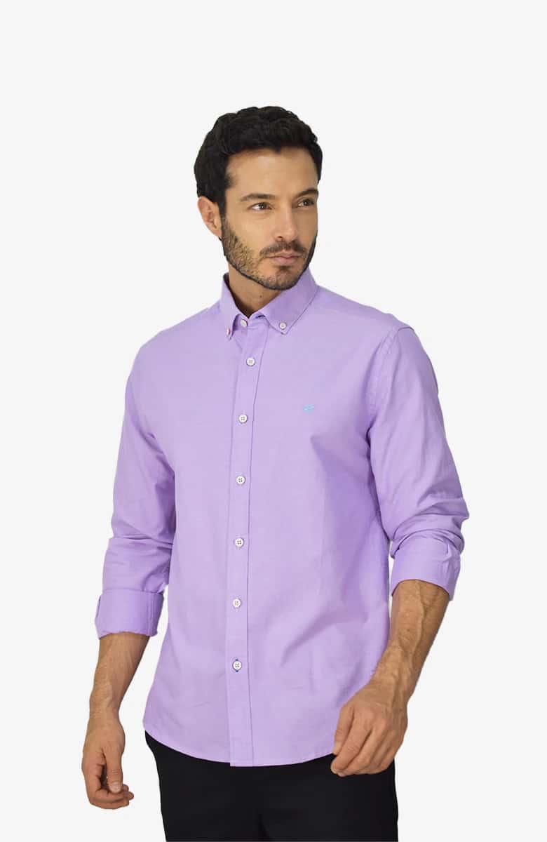 Camisa manga larga Oxford Lila para Hombre