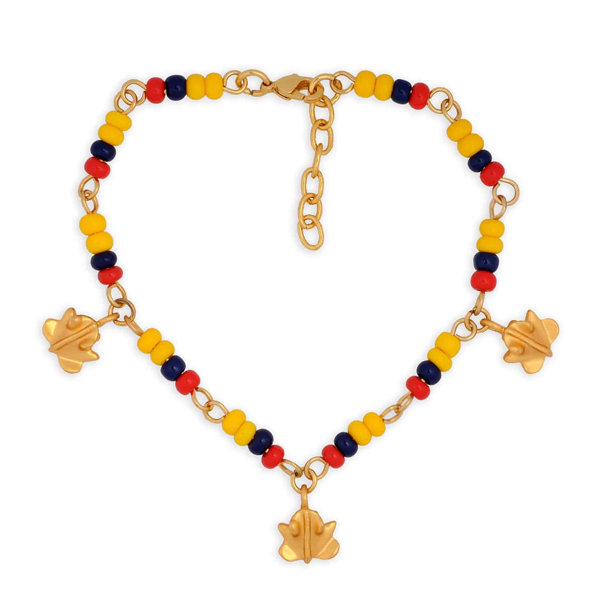 Pulsera Colombia en chaquira checa y 3 mini  rana Tairona