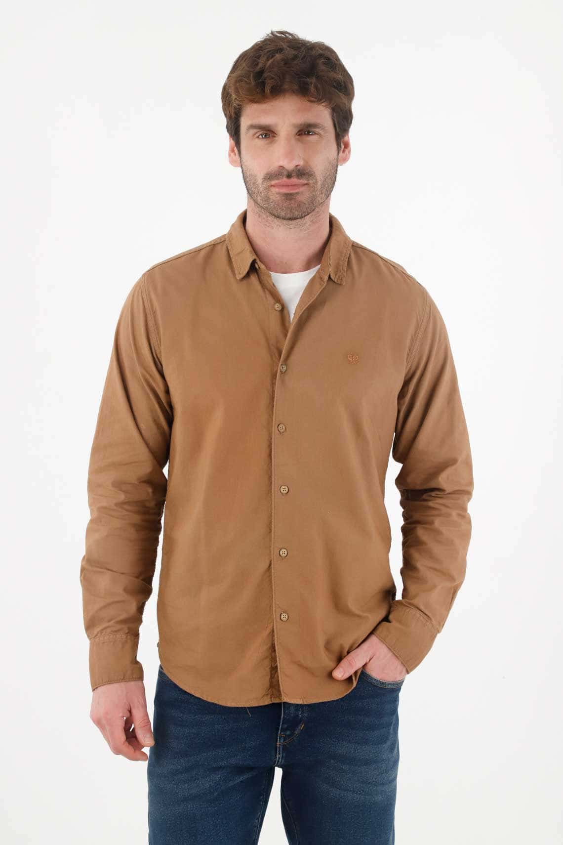 Camisa clásica manga larga crudo para hombre
