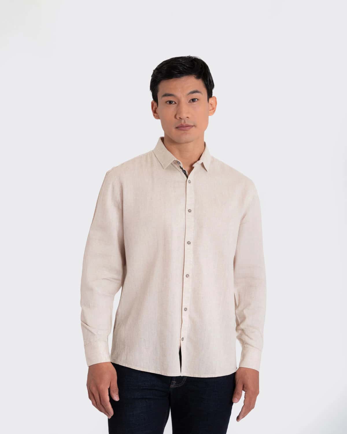 Camisa lino ivory manga larga para hombre