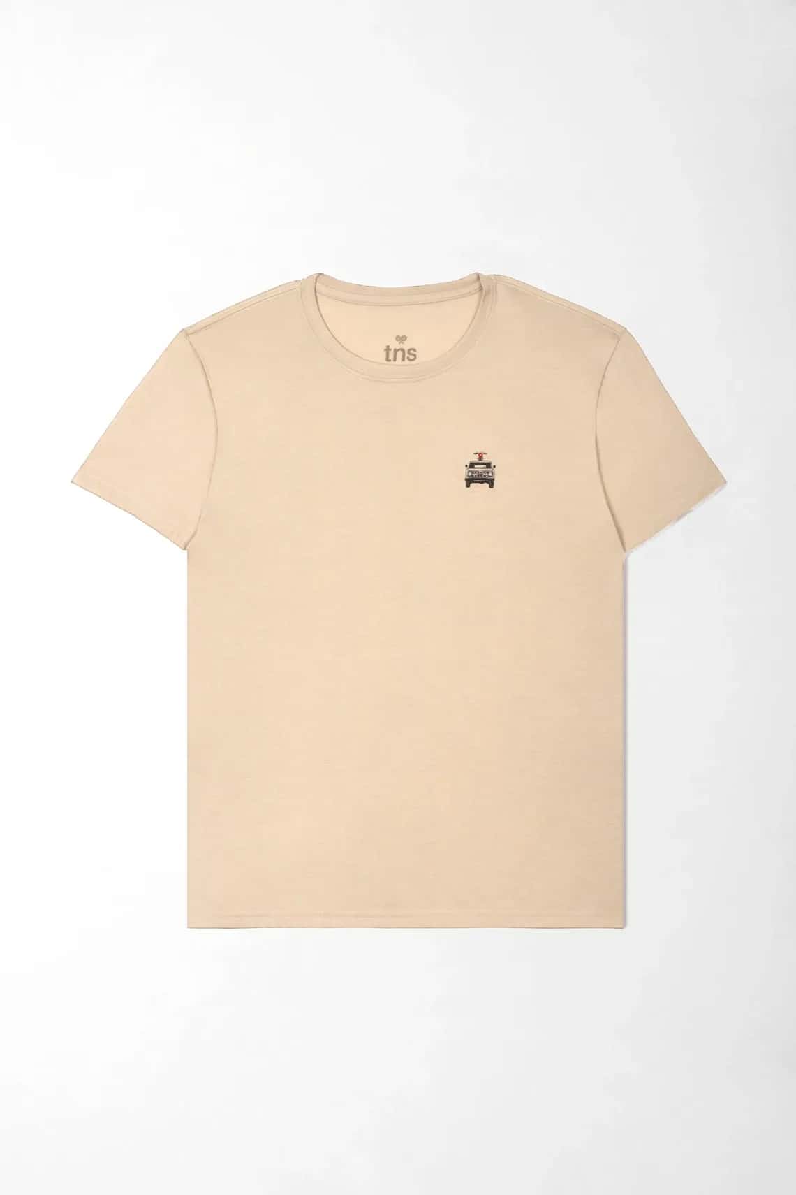 Camiseta gráfica regular fit con mini gráfico al pecho en jersey beige para hombre