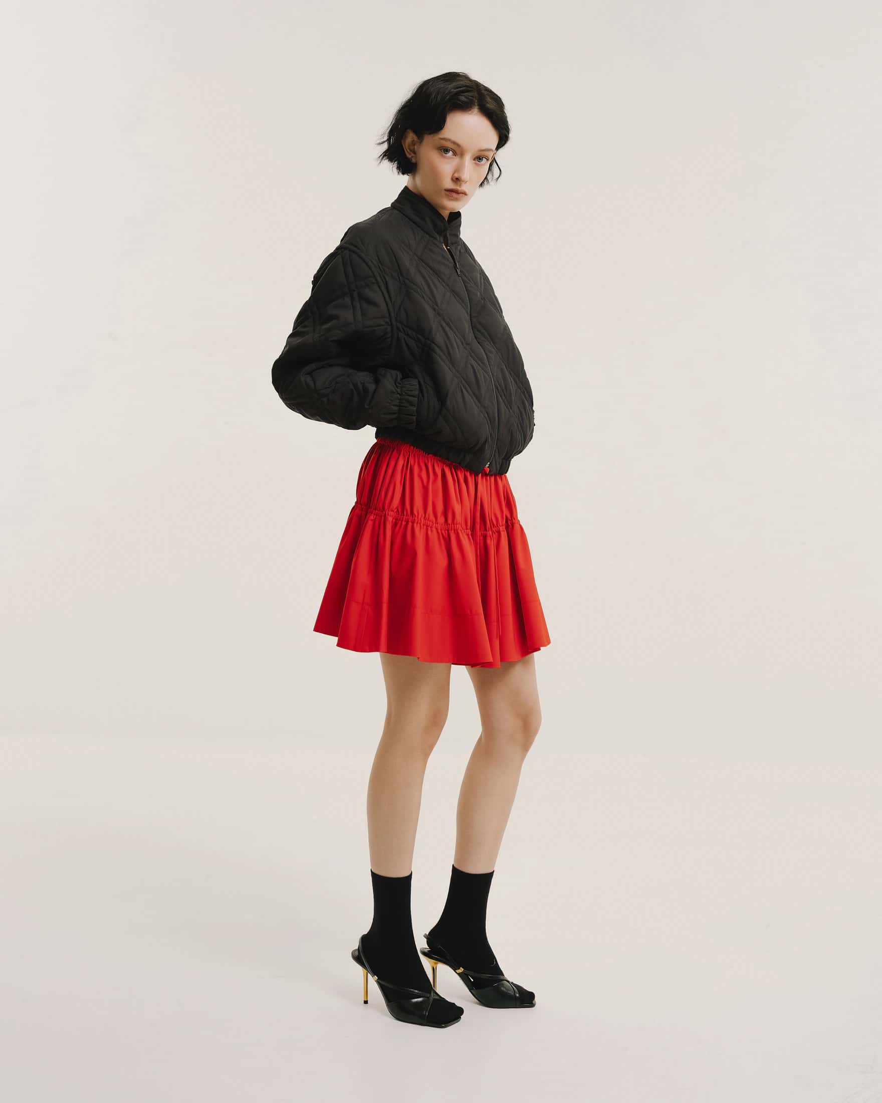 Gathered-Waist Pleated Mini Skirt - miniatura 1