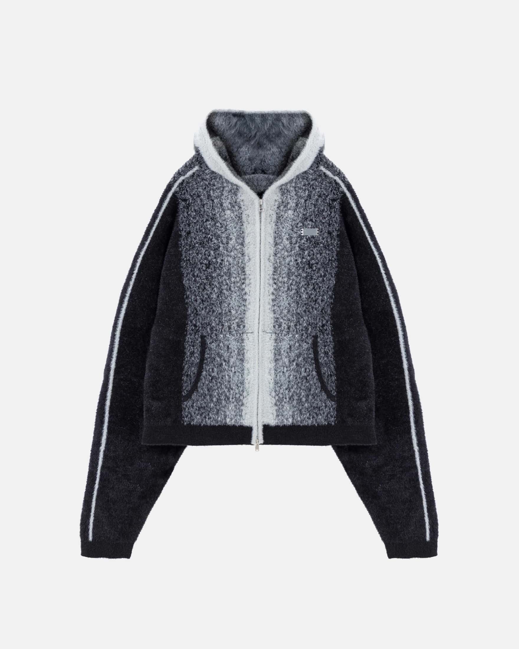 Basics Knit Zip Up Hoodie Bone/Black