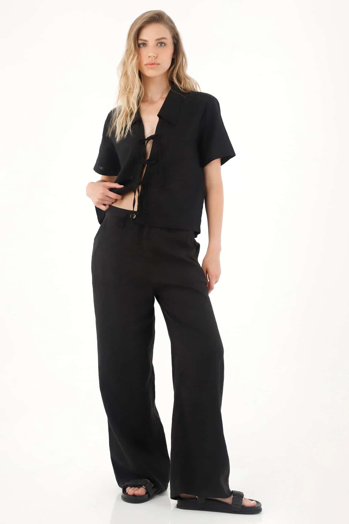 Camisa en 100% lino negra para mujer