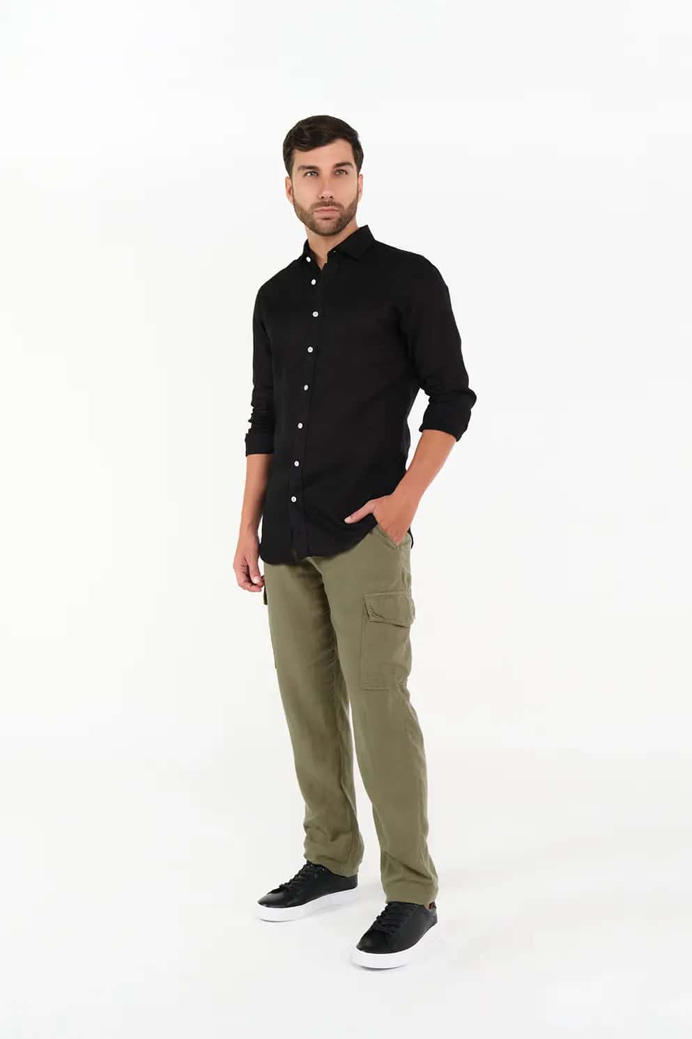 Pantalón Cargo Slim Fit 100% Lino Verde Claro