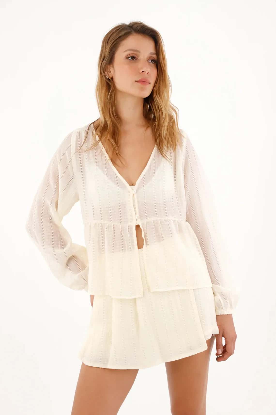 Camisa manga larga crudo para mujer