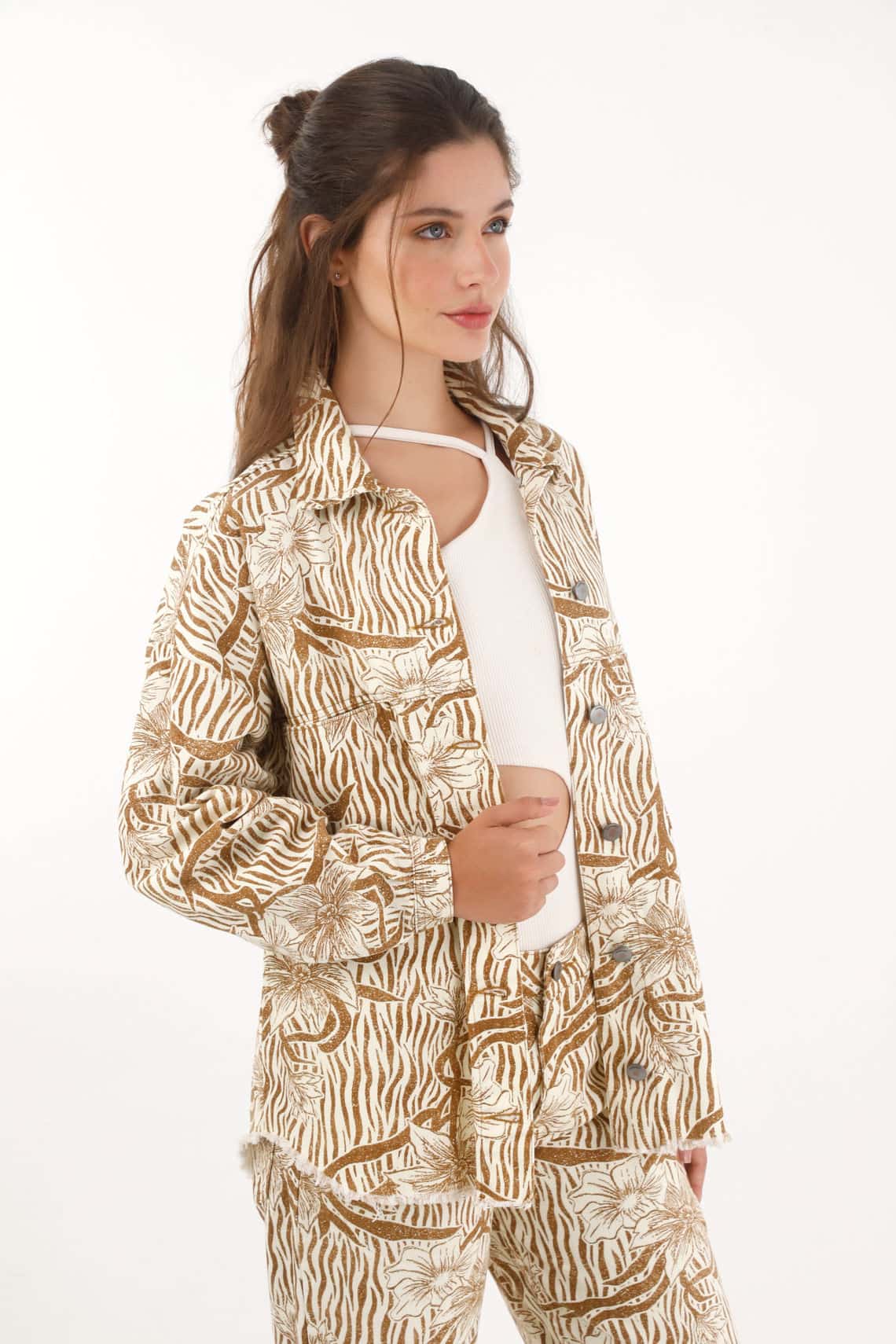 Chaqueta amplia con estampado de flores para mujer