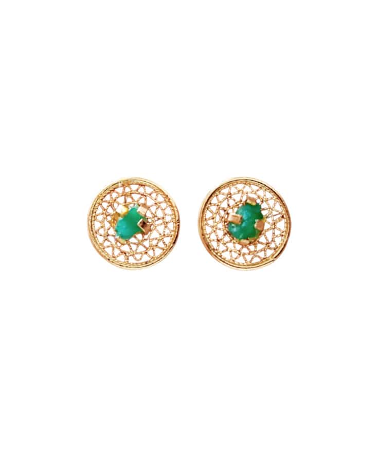 Aretes Topos Mini Filigrana y Esmeralda Circle
