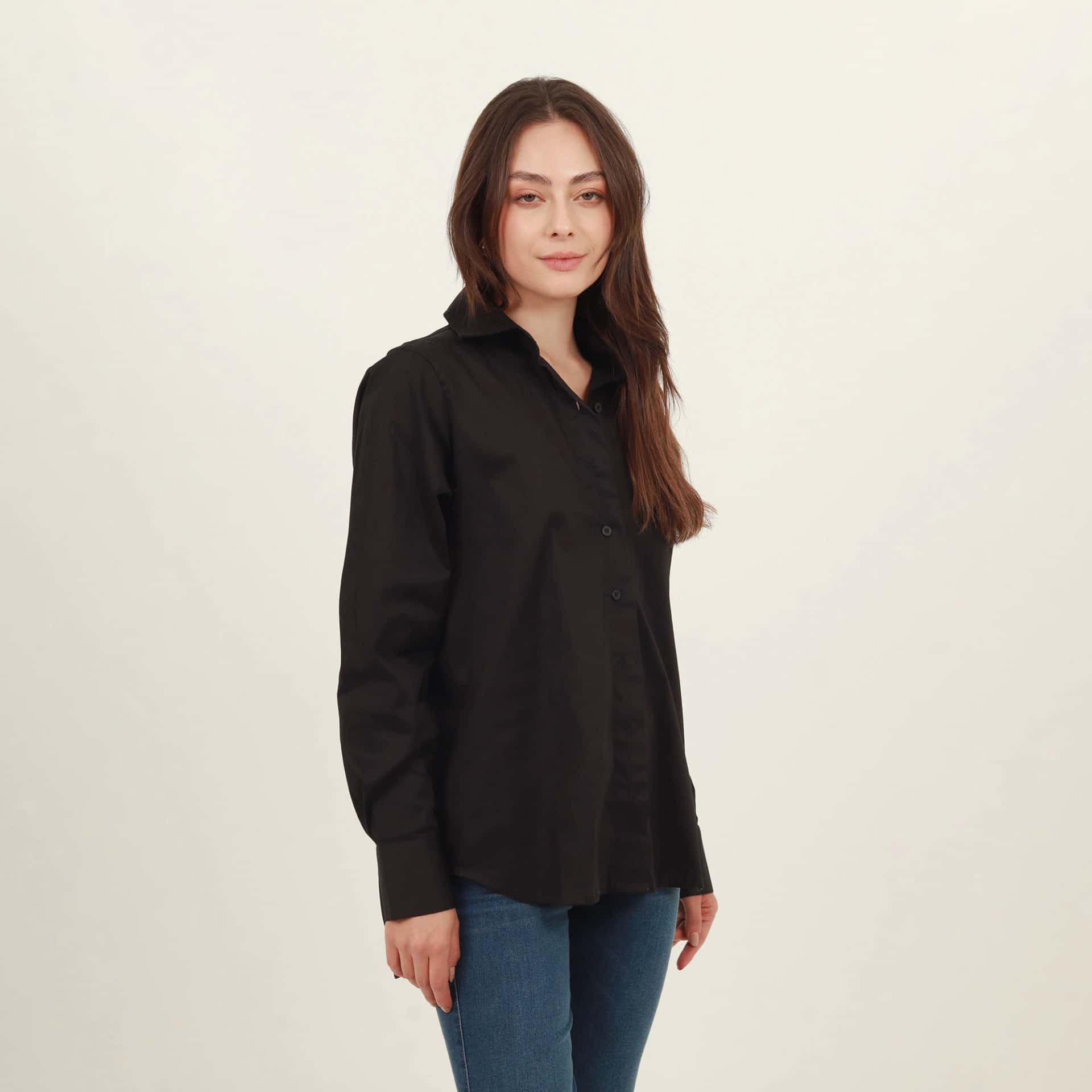 Blusa clásica cuello camisero manga larga corte almilla - miniatura 6