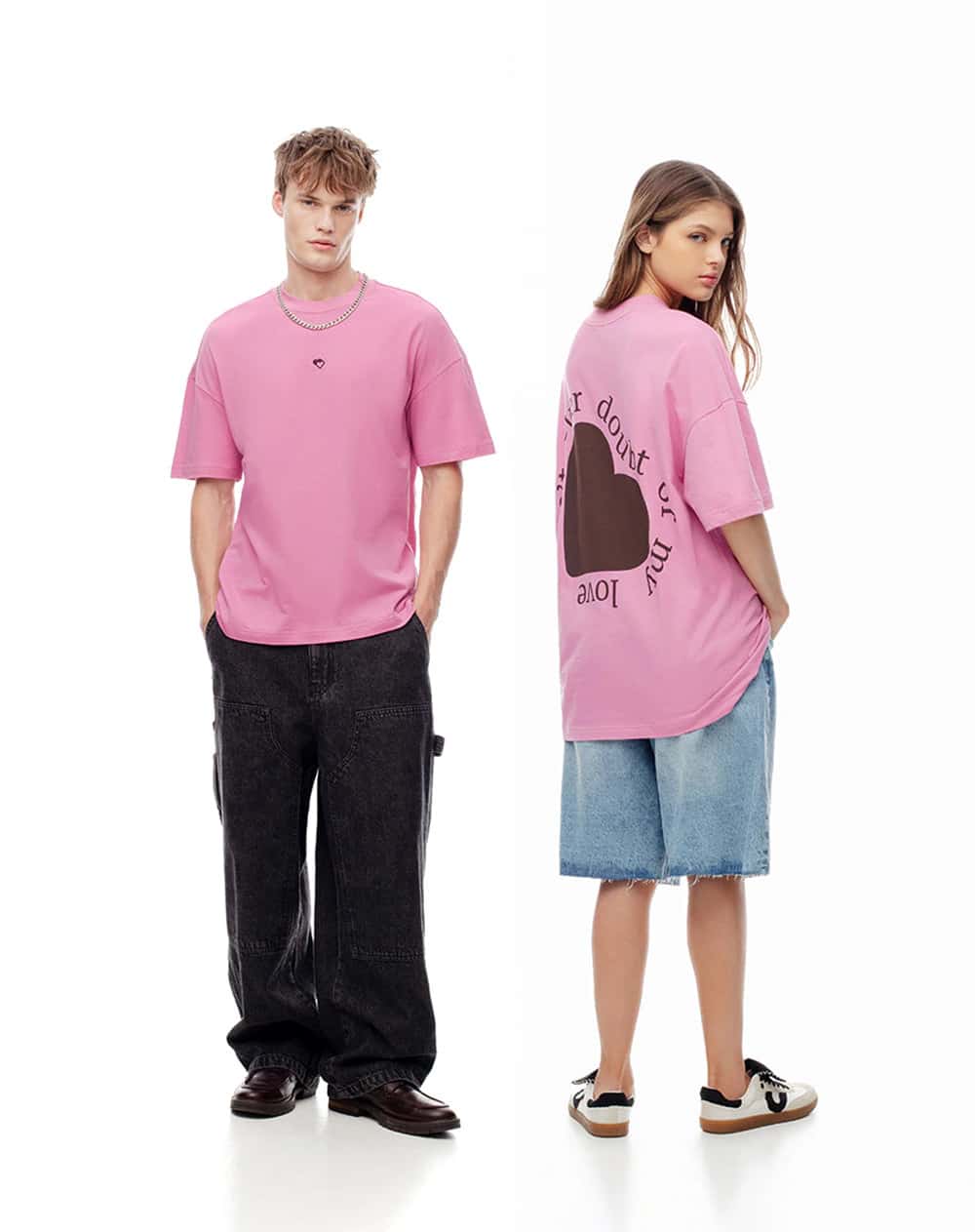 Camiseta regular algodón rosa estampada unisex hombre
